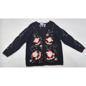 Vintage Holiday Editions Christmas Sweater Women 1X Cardigan Button Applique NEW